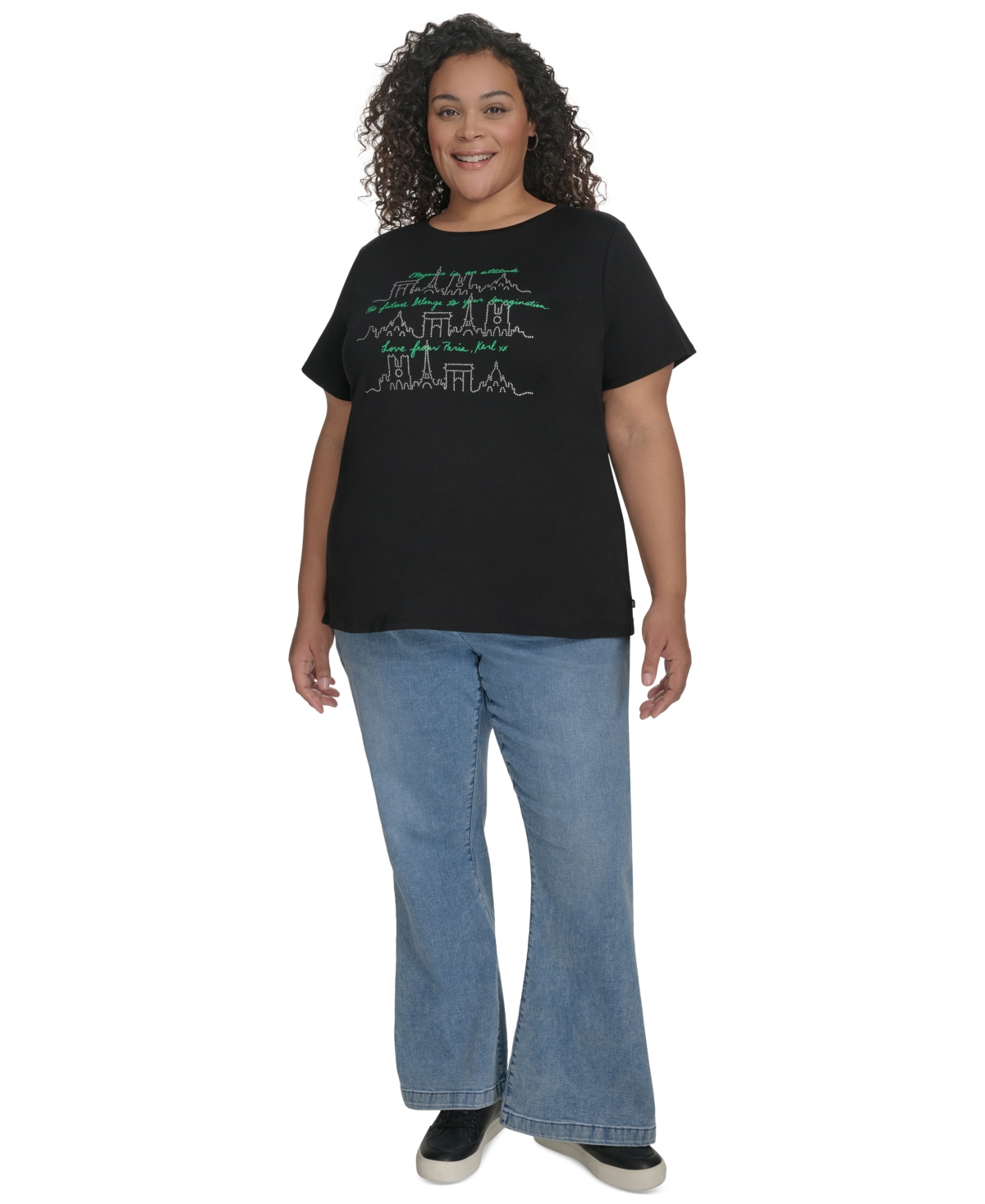 Shop Karl Lagerfeld Plus Size Paris City Skyline Graphic T-shirt In Black Flore Green