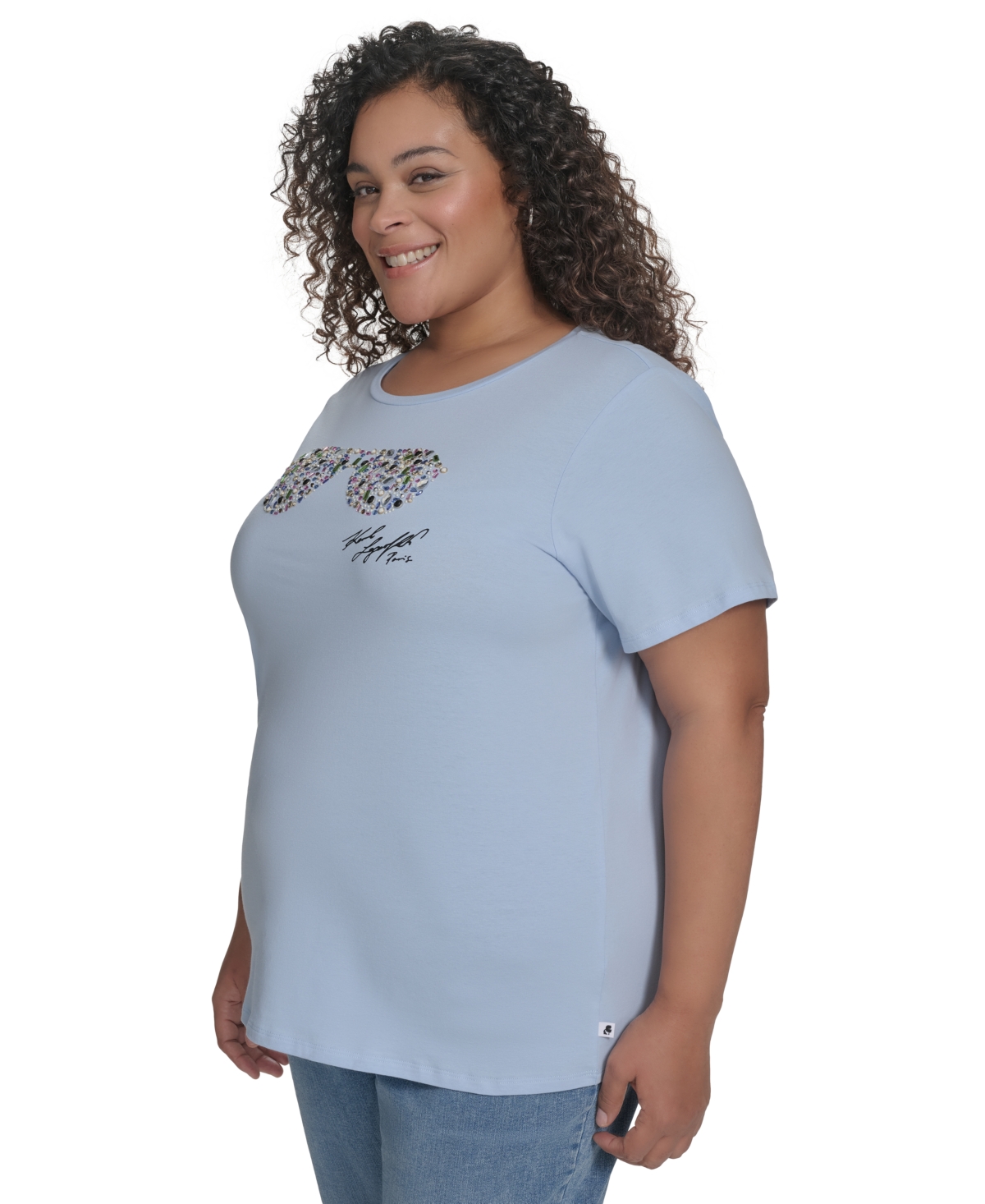 Karl Lagerfeld Plus Size Sunglass Graphic Logo T-shirt In Chambray Blue