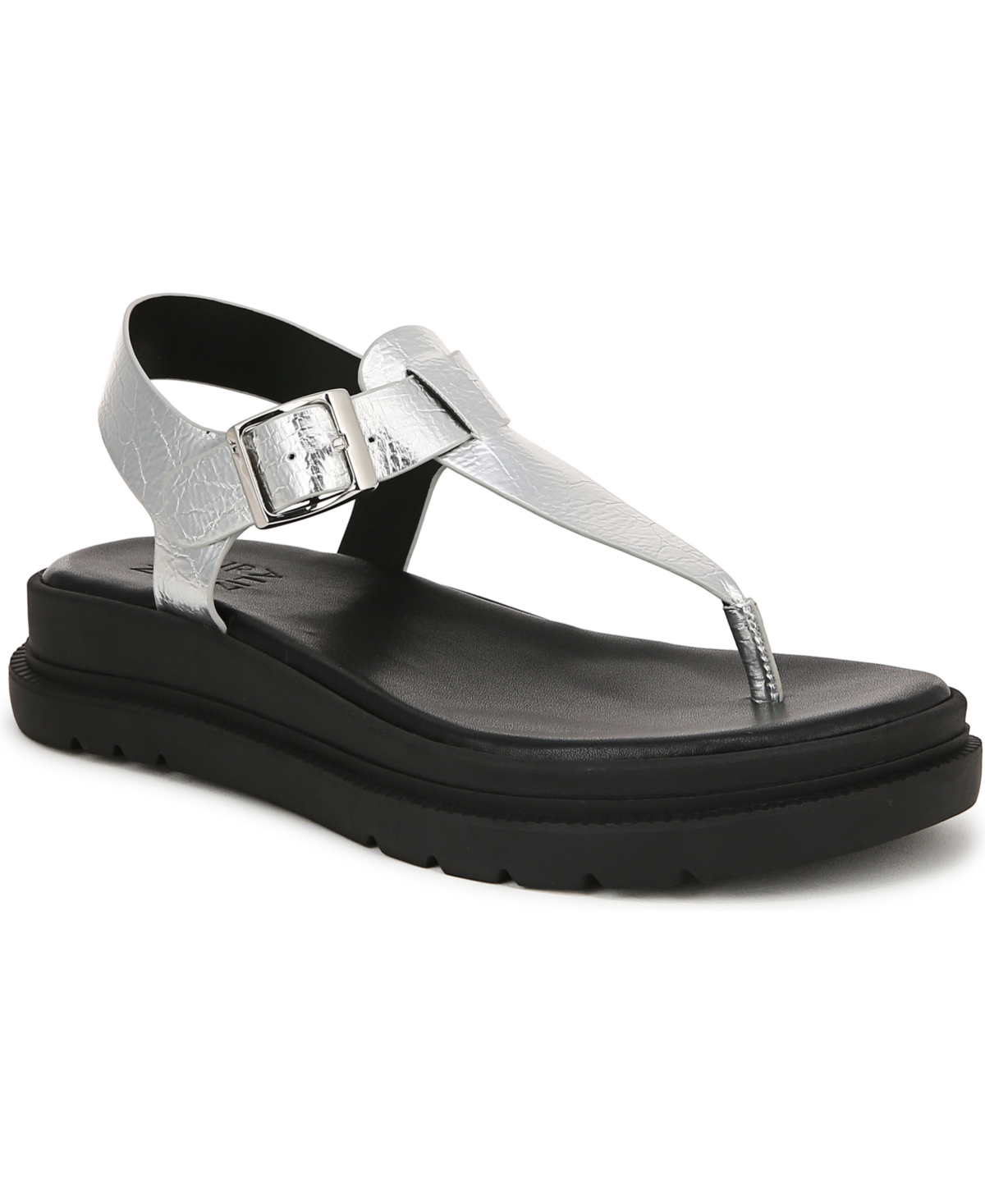 Naturalizer Women's Alyssa T-Strap Thong Platform Sandals - Silver Faux Leather