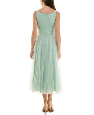 Women's Flocked Dot Rosette-Trim Midi Dress