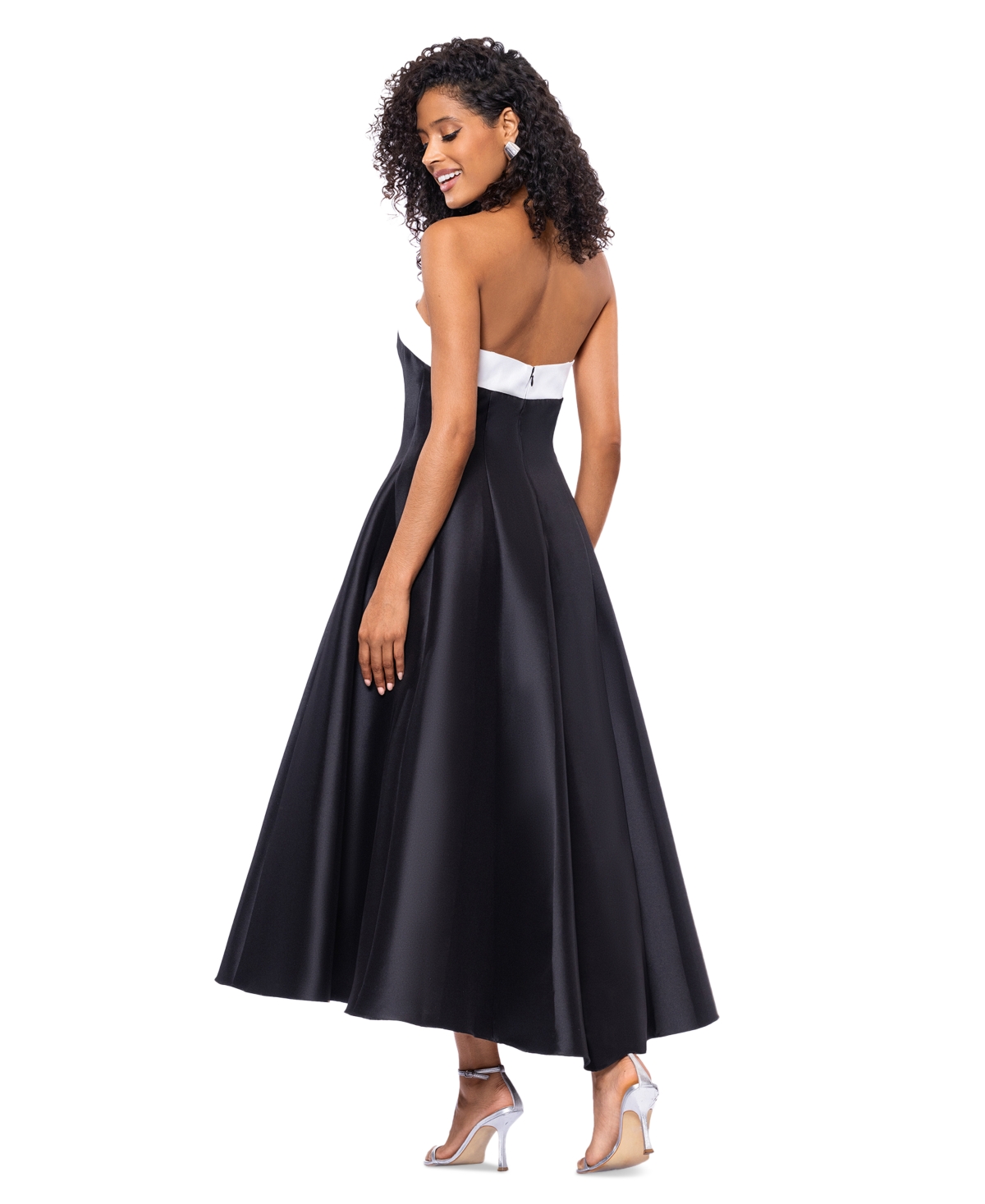 Shop Betsy & Adam Women's Strapless Satin Mikado Party Dress In Black,white