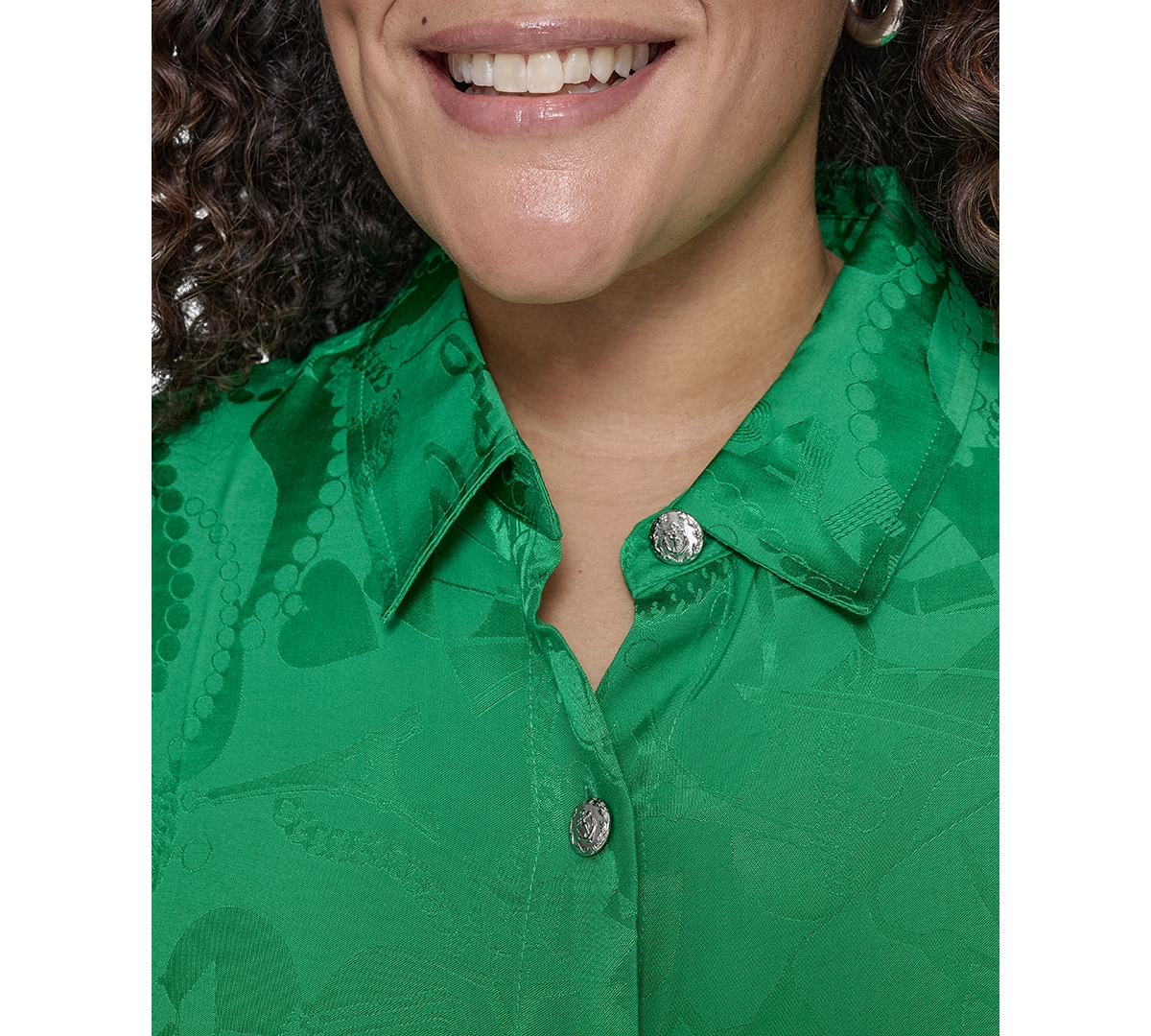 Shop Karl Lagerfeld Plus Size Jacquard Camp Shirt In Flore Green