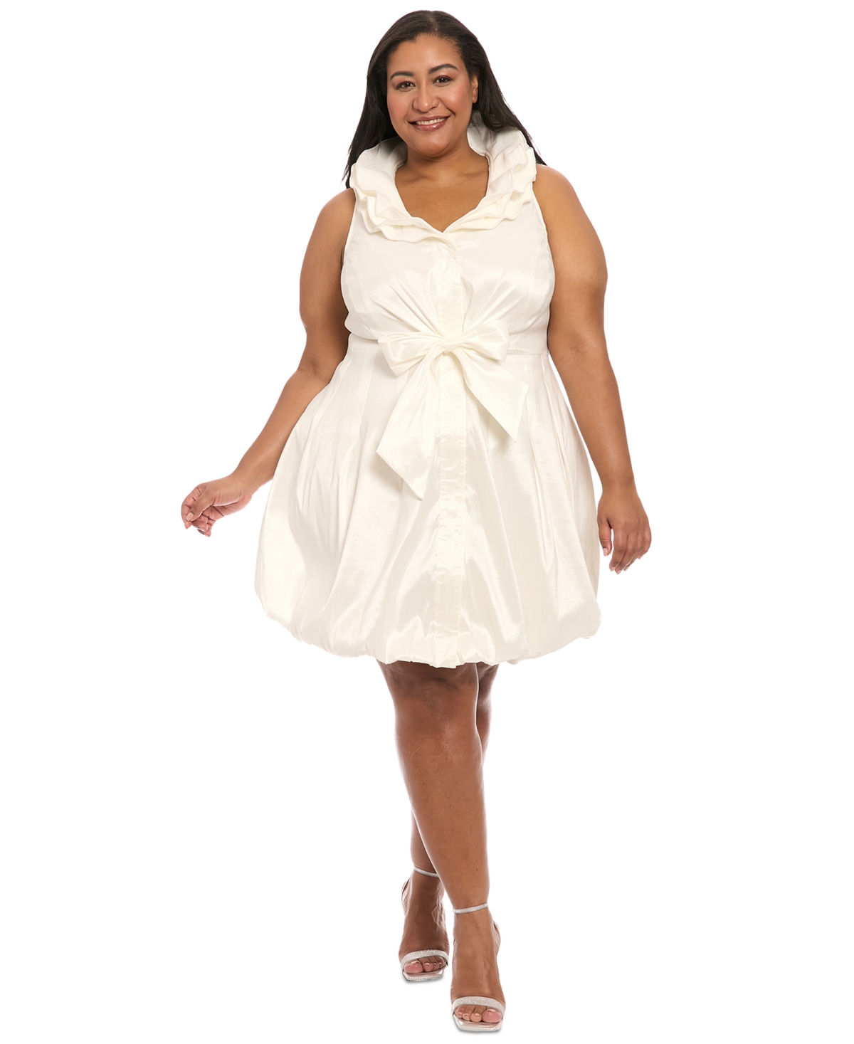 London Times Plus Size Ruffle-collar Bubble-hem Dress