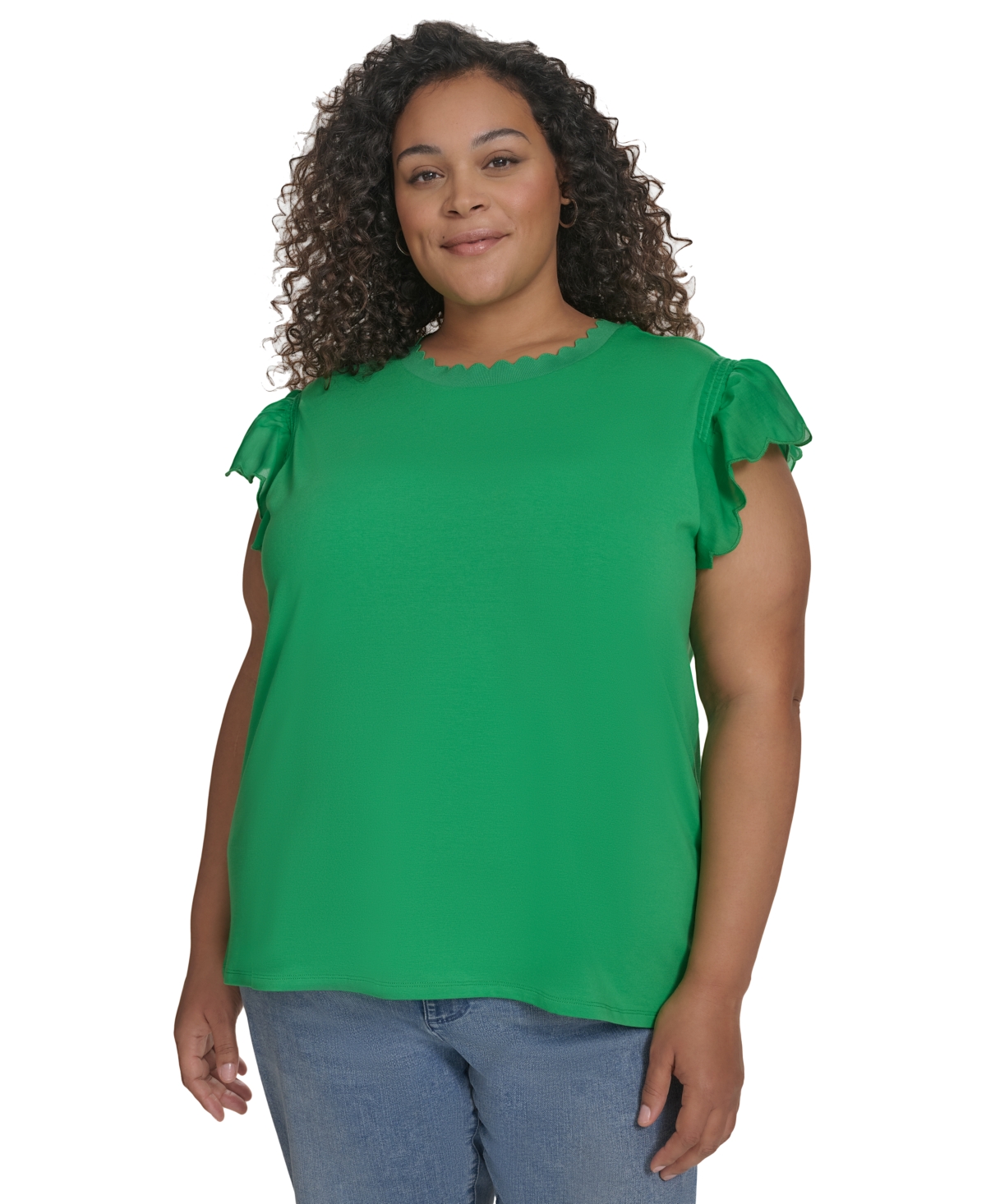 Shop Karl Lagerfeld Plus Size Ruffled-sleeve Knit Top, Exclusively At Macy's In Flore Green