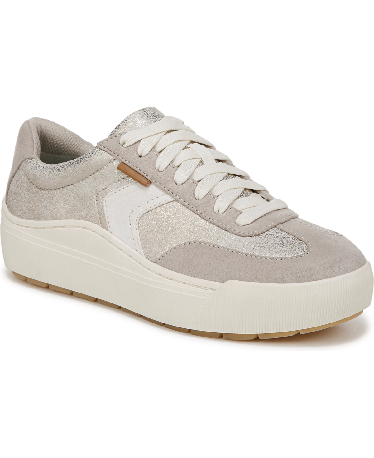 Shop Dr. Scholl's Women's Time Off Win Lace Up Platform Sneakers In Oyster Faux Leather,microfiber
