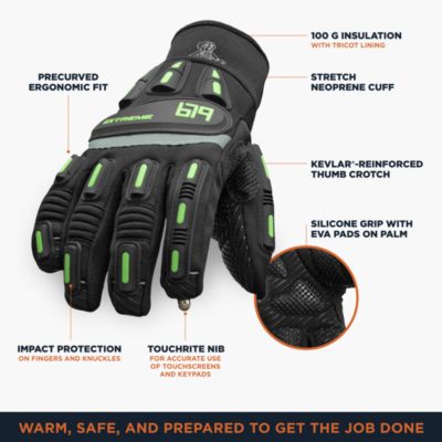 Men's Extreme Freezer Gloves with Touch-Rite Nib - Insulated, Impact Protection, Touchscreen Compatible Work Gloves for -30°F