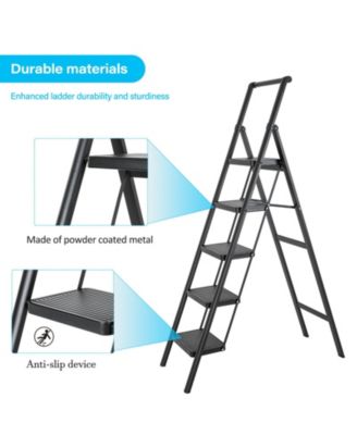 5 Aluminum Step Ladder, 5 Step Stool Folding Step Stool with Handrails, Sturdy Step Stool for Adult, Gorilla Ladders 500LBS Capacity Sturdy& Portable Ladder for Home Kitchen Library Office