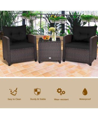 3PCS Outdoor Patio Rattan Conversation Set Garden Yard w/ Cushions Coffee Table