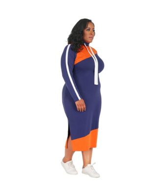 Plus Size Athleisure Drawstring Turtleneck Midi Dress