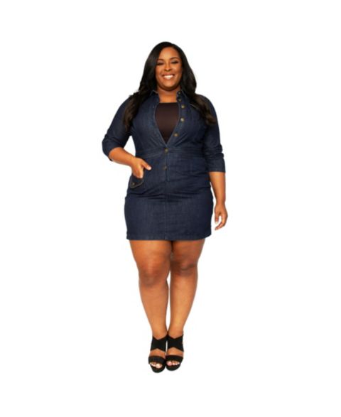 Женское платье Poetic Justice Plus Size Denim Side Zip Mini, цвет: Dark Rinse