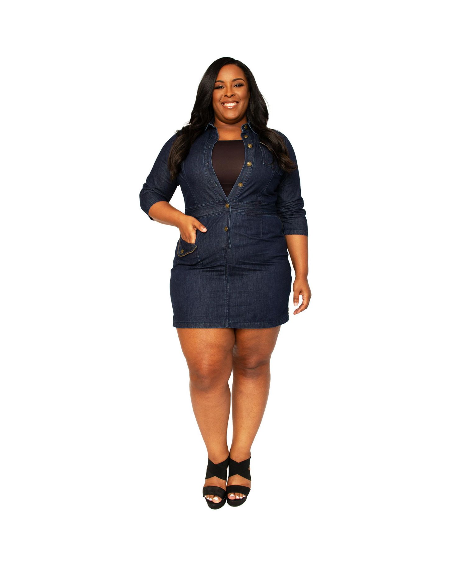 Plus Size Denim Side Zip Mini Dress