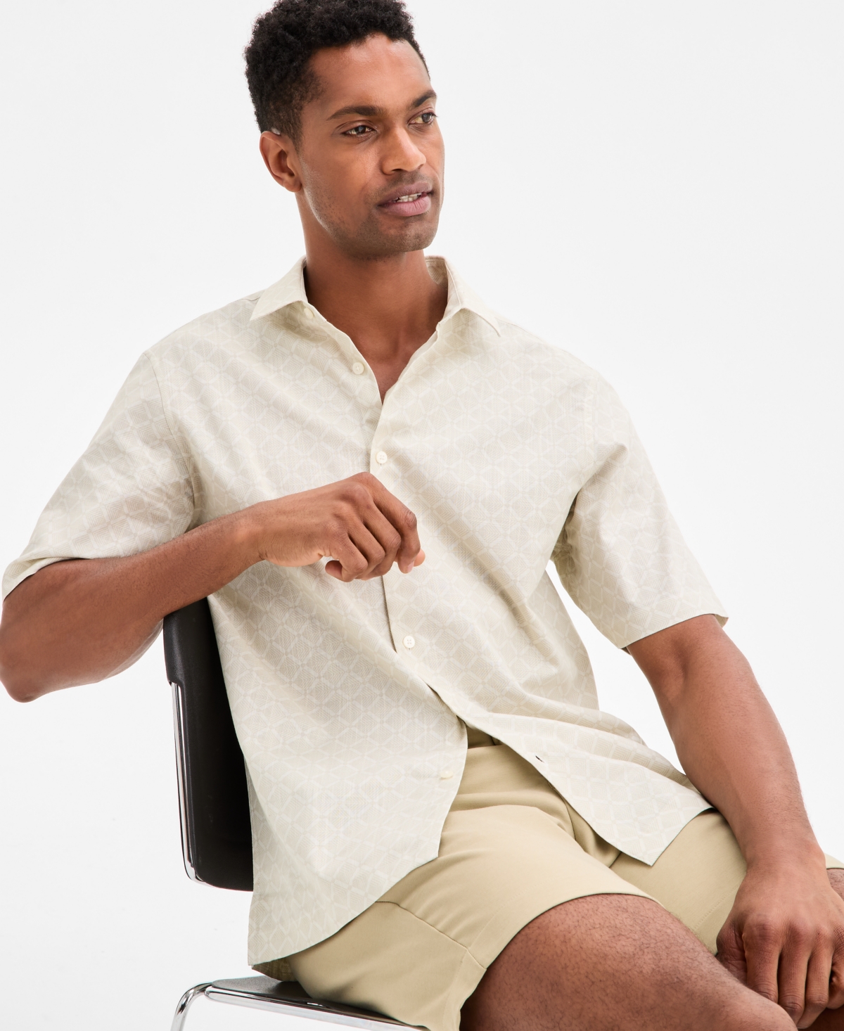 Alfani Men's Lipson Short Sleeve Geo Print Button-front Shirt, Exclusively At Macy's In White