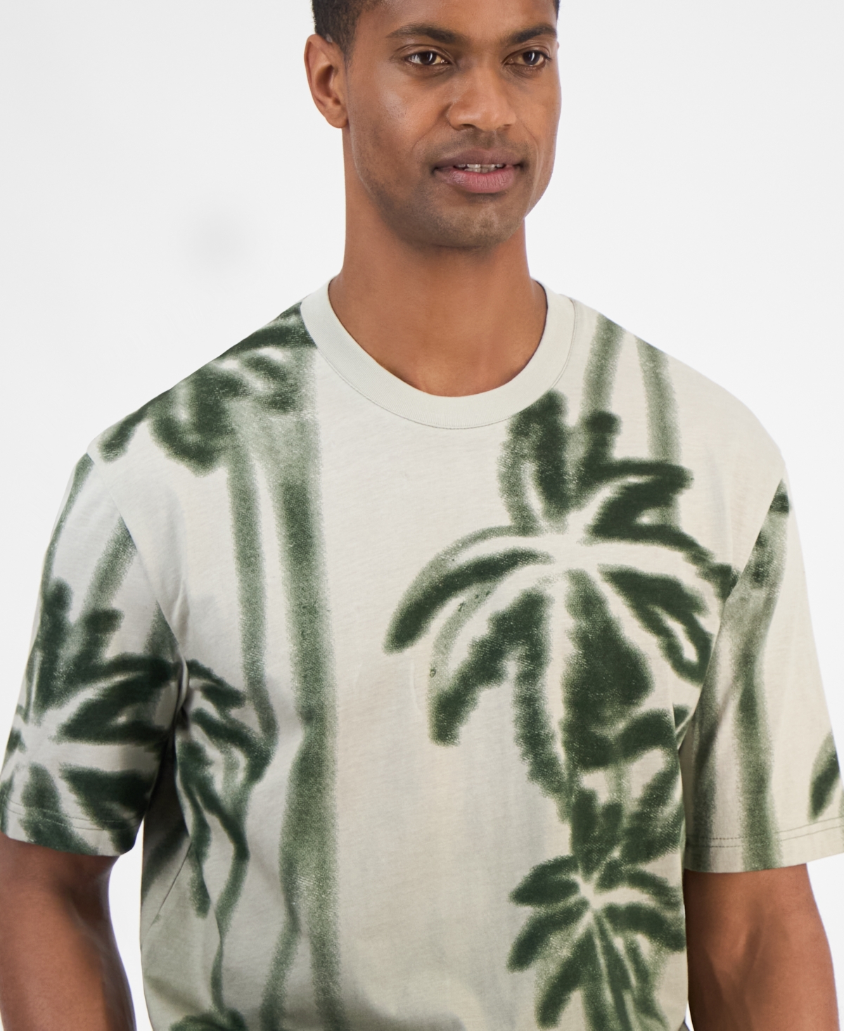 A|X Armani Exchange Men's Short Sleeve Palm Tree Print Crewneck T-Shirt