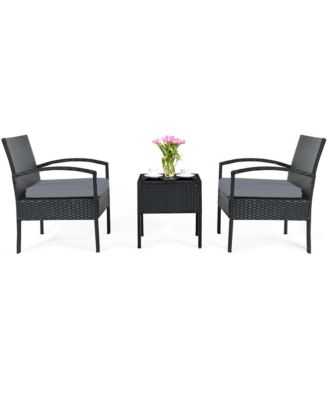 3 Piece Outdoor Patio Rattan Conversation Furniture Set Yard w/ Cushions & Coffee Table