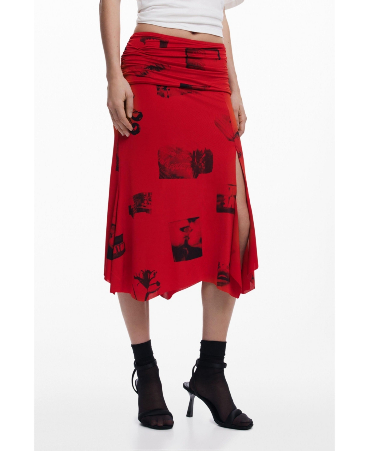 Women's Collage skirt with turned waist - Orange red