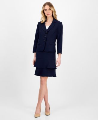 Women's Tulip Collar Jacket & Tiered Skirt Suit Set, Regular & Petite