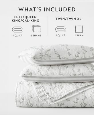 Sprouting Vines Stripe Reversible 3-Pc. Lightweight Quilt Set, King/California King