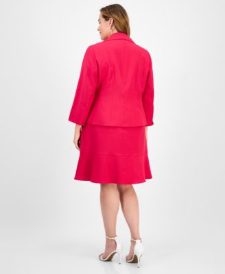 Plus Size Tulip Collar Jacket & Tiered Skirt Suit Set