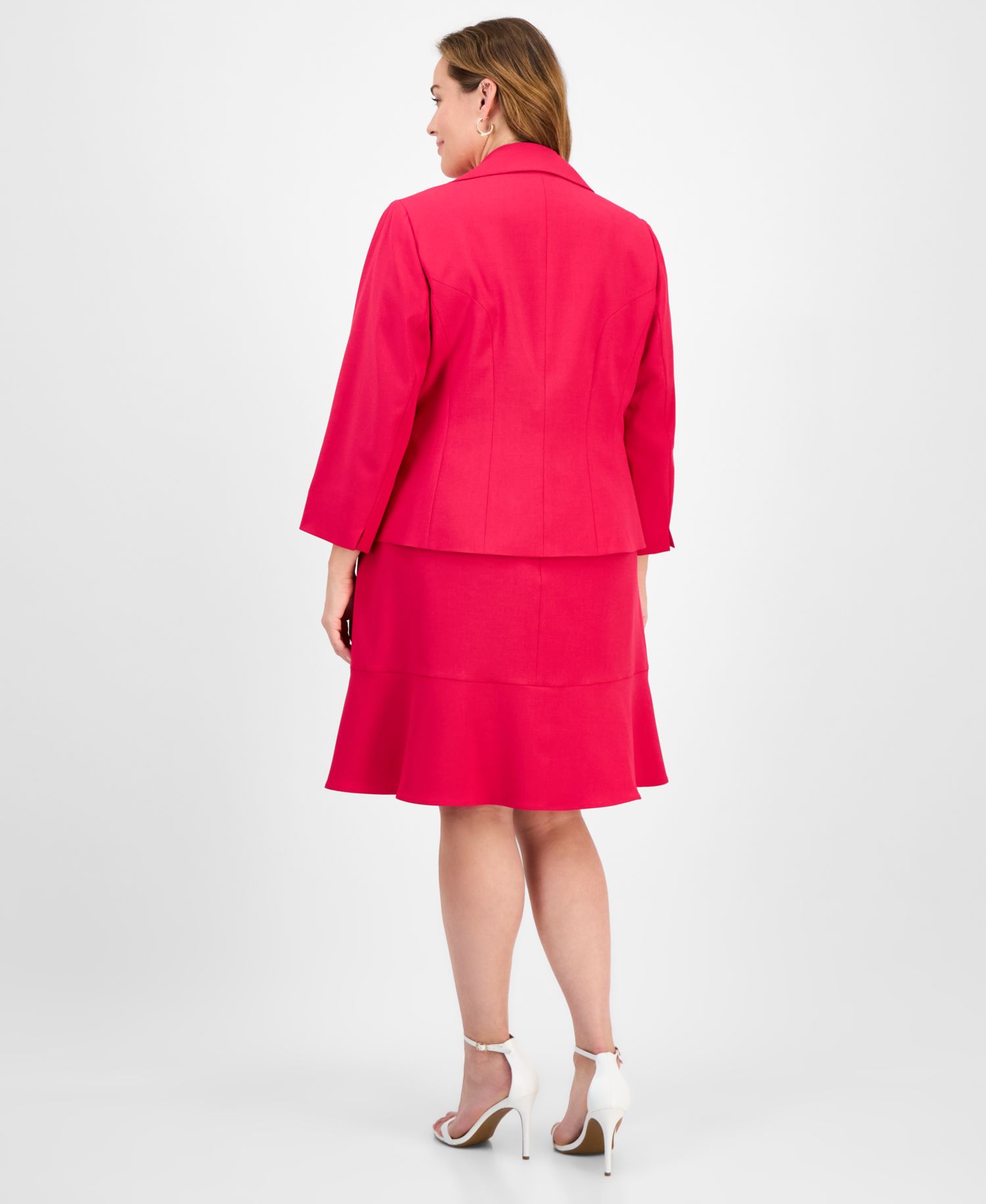 Plus Size Tulip Collar Jacket & Tiered 2 Piece Skirt Suit