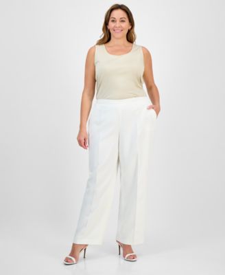 Plus Size Crepe Two-Button Jacket & Pull-On 2 Piece Pantsuit