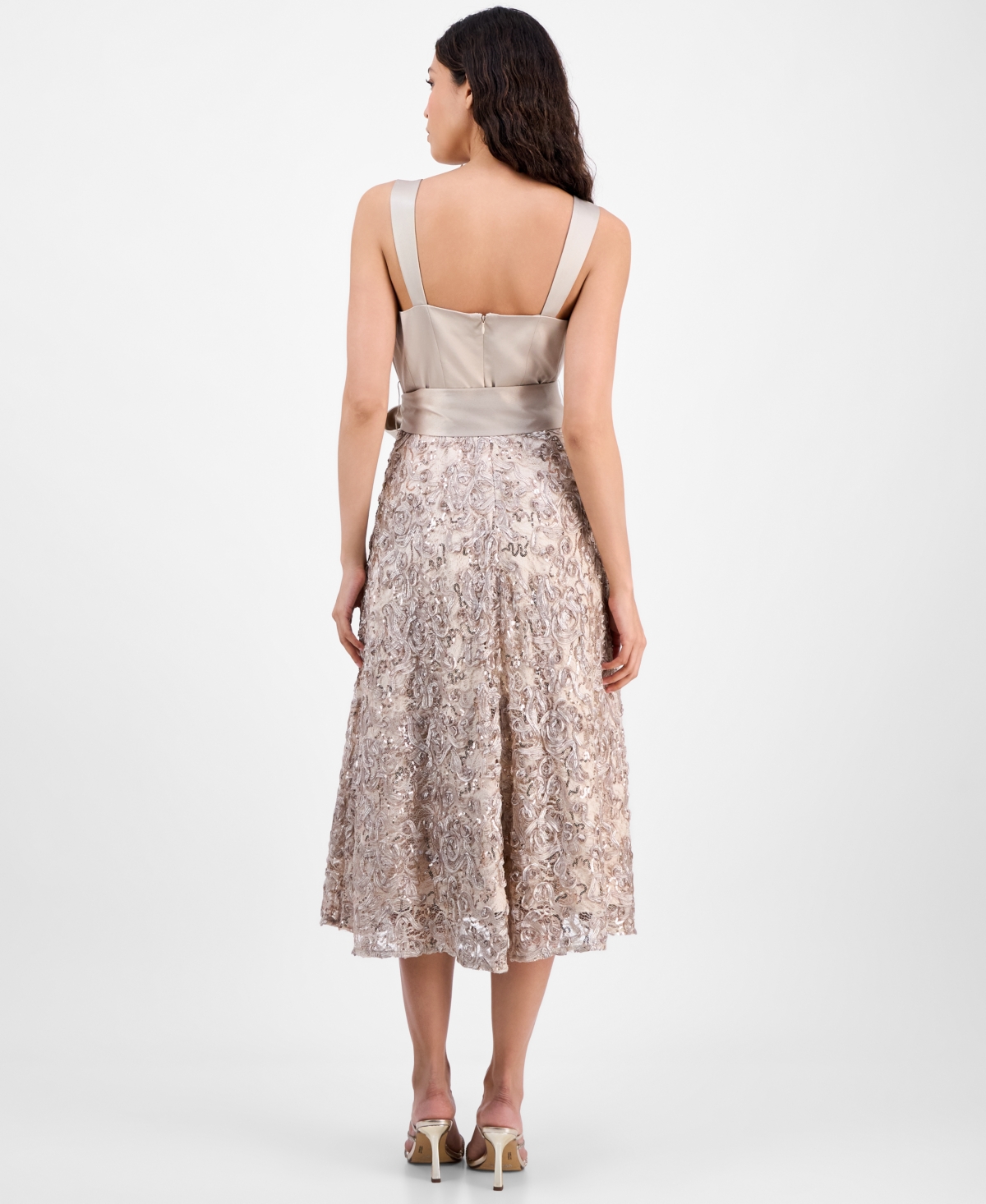 Tahari Asl Sequin Soutache Satin Cocktail Dress In Champagne