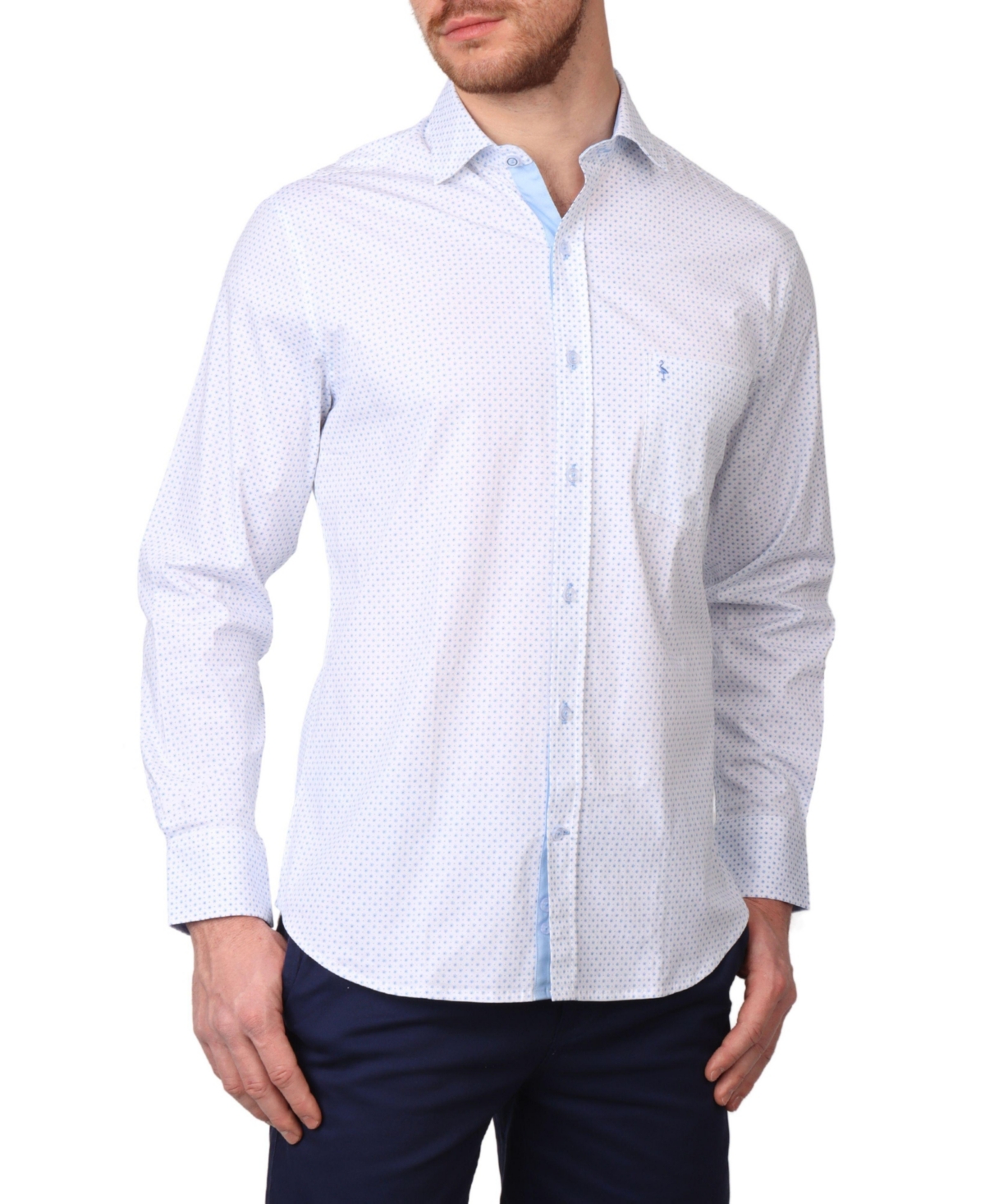 Men's Geo Floral Print Long Sleeve Shirt - Dove white