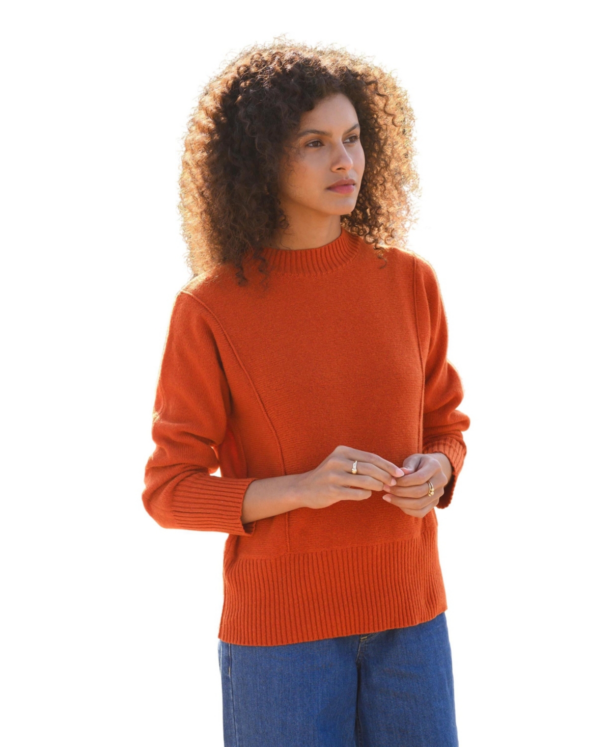 Women's Exposed Seam Sweater - Burnt orange