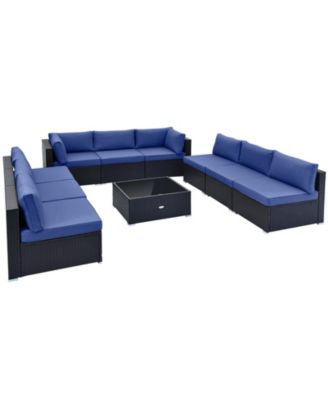 10PCS Rattan Furniture Set Outdoor Wicker Sofa Table Cushioned Seat Patio