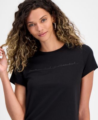 Women's Rhinestone Logo Cotton T-Shirt