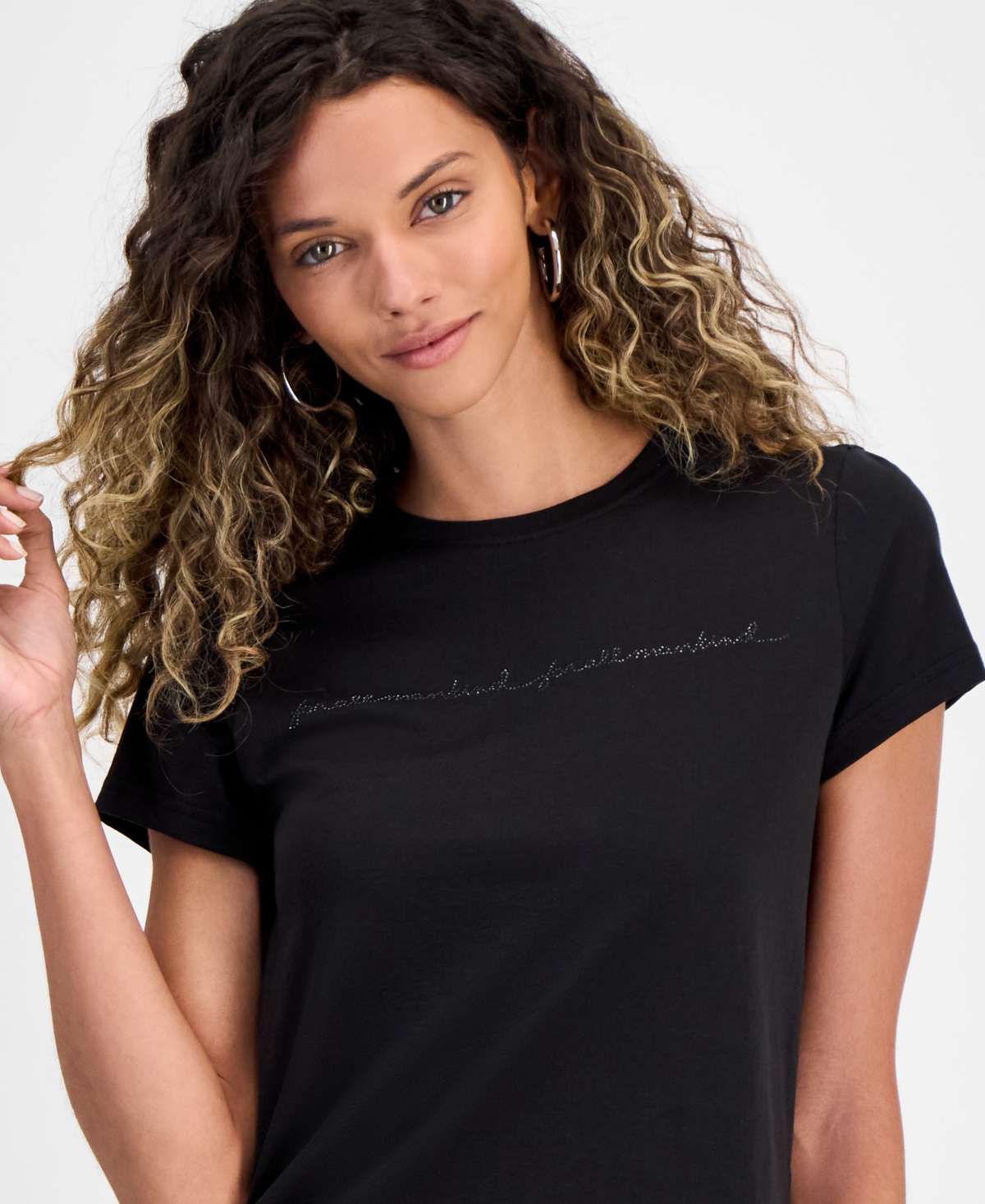 7 FOR ALL MANKIND WOMEN'S RHINESTONE LOGO COTTON T-SHIRT 