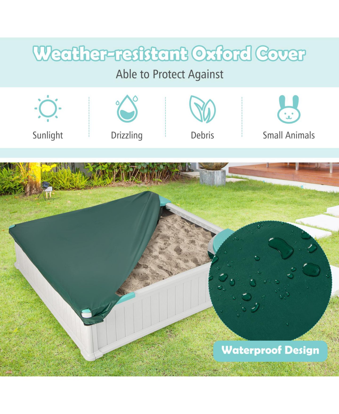 Детская игрушка GOUUN Outdoor Sandbox with Oxford Cover & 4 Corner Seats, Accommodates 2-3 Kids, Ages 3+ — фото 8