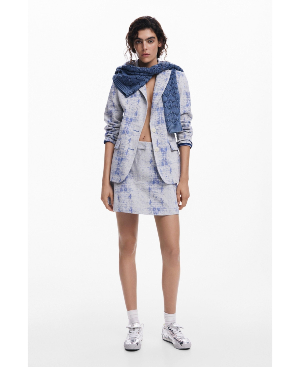 Desigual Distressed Pattern Miniskirt In Light Blue
