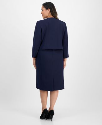 Plus Size Open-Front Collarless Jacket and Sheath 2 Piece Dress Suit