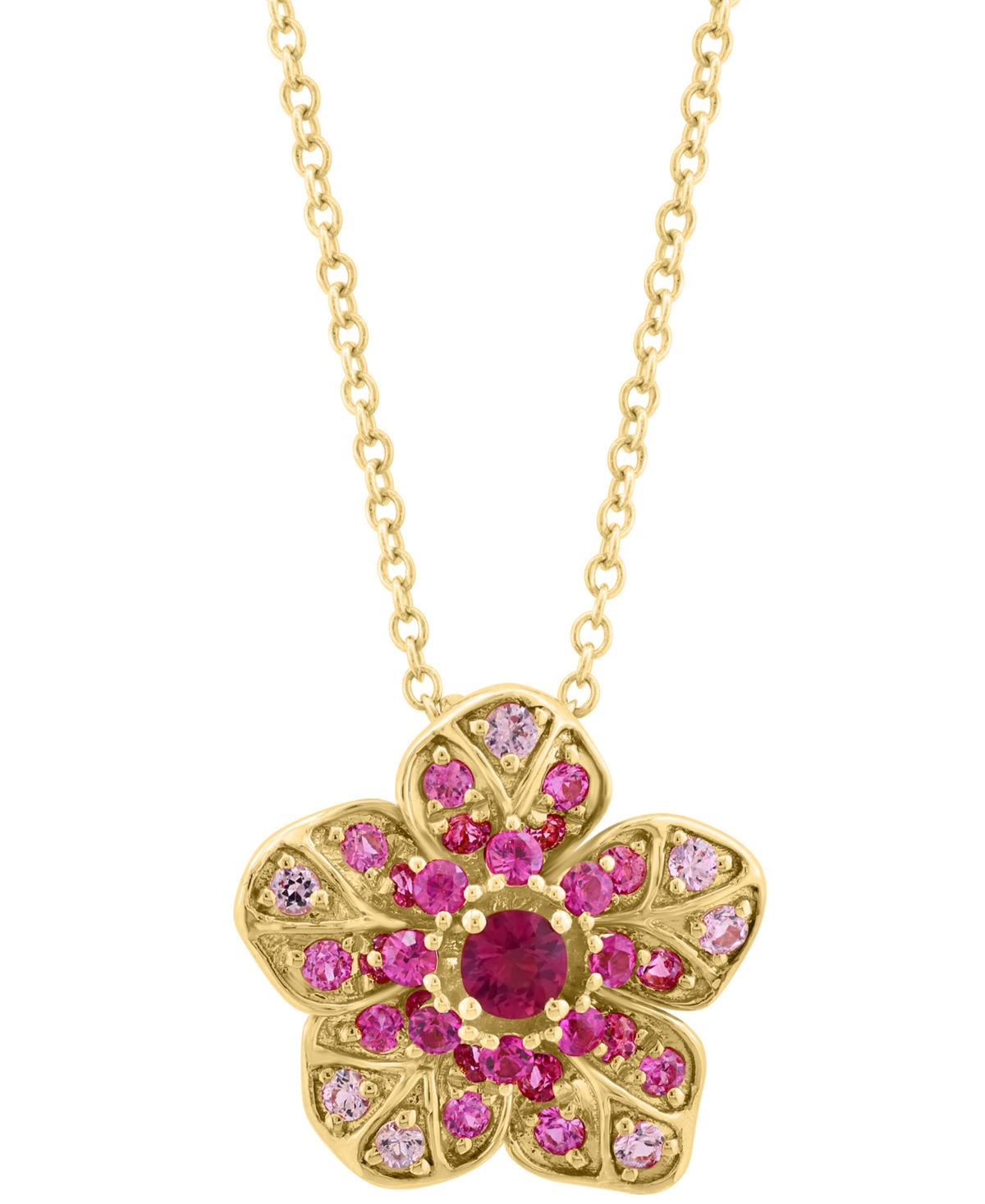 Effy Collection Effy Pink Sapphire (5/8 Ct. T.w.) & Ruby (1/10 Ct. T.w.) Flower Pendant Necklace In 14k Rose Gold, 1