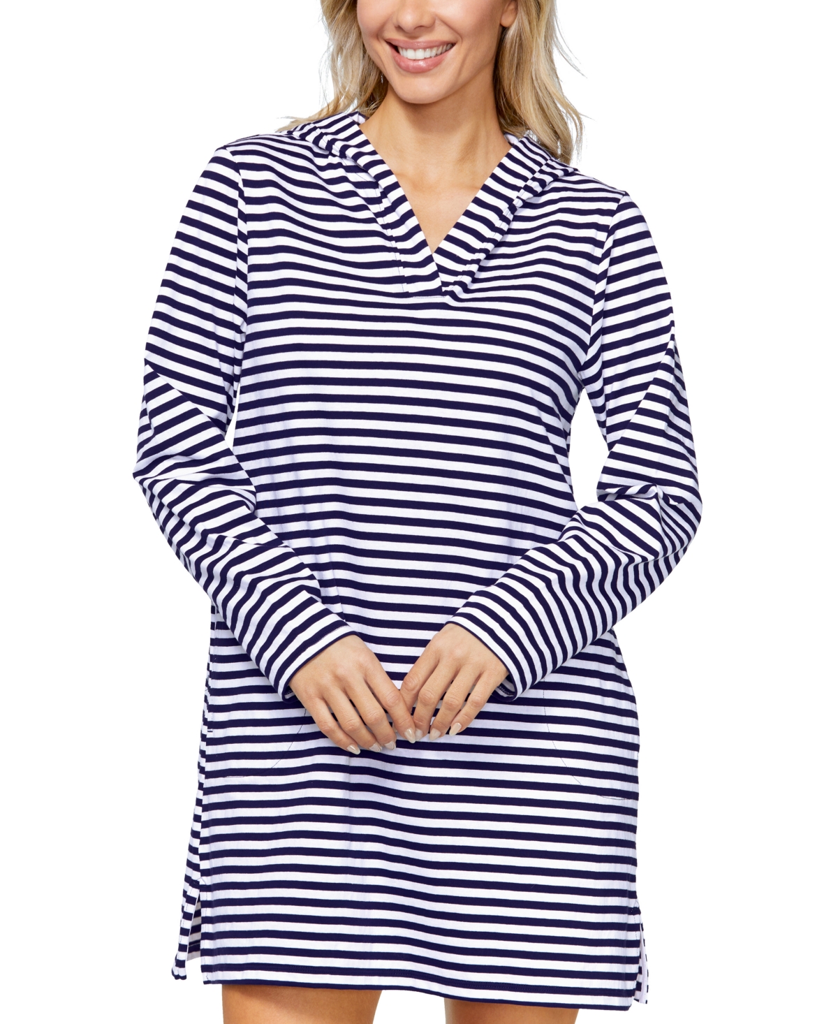 Island Escape Women's Striped Coastal Cover-up Dress, Exclusively At Macy's In Blue