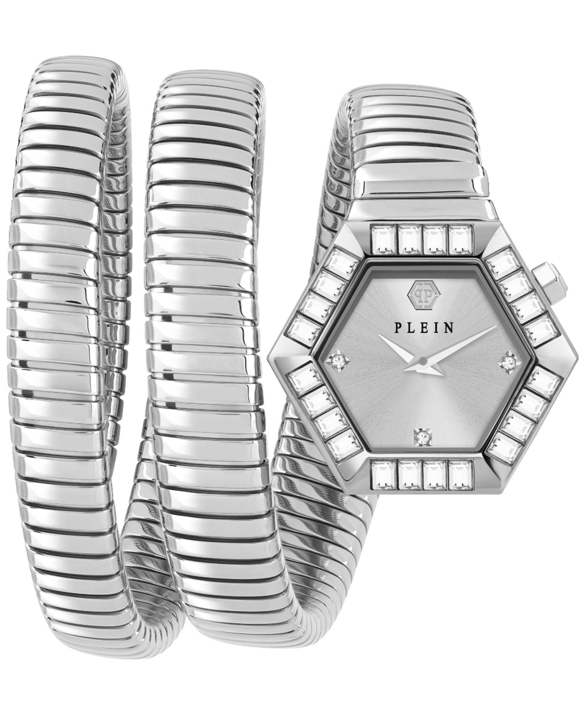 Philipp Plein Women's Snake Hexagon Stainless Steel Wrap Bracelet Watch 28mm In Stainless Steel