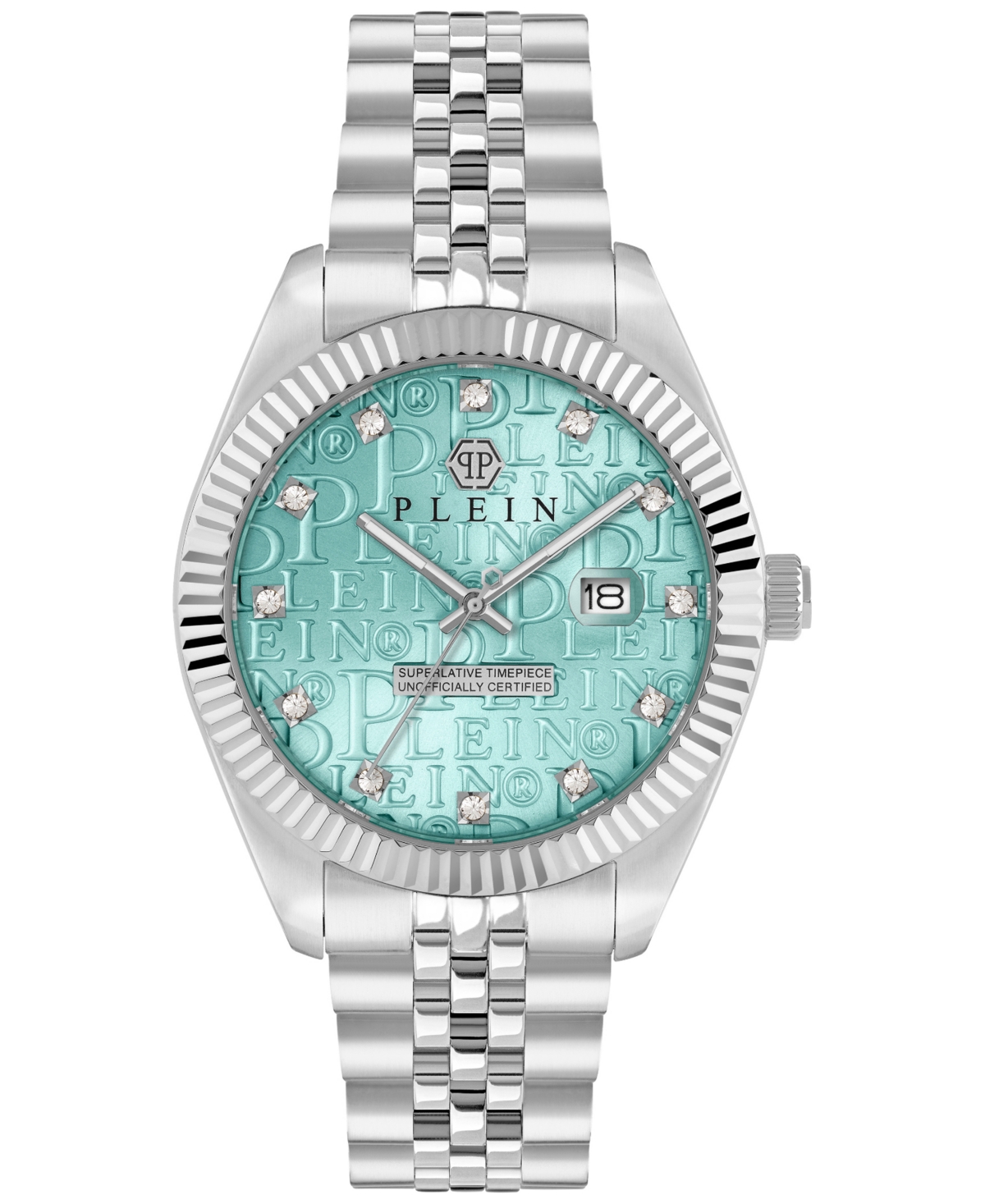 Philipp Plein Date Superlative Crystal Watch In Stainless Steel