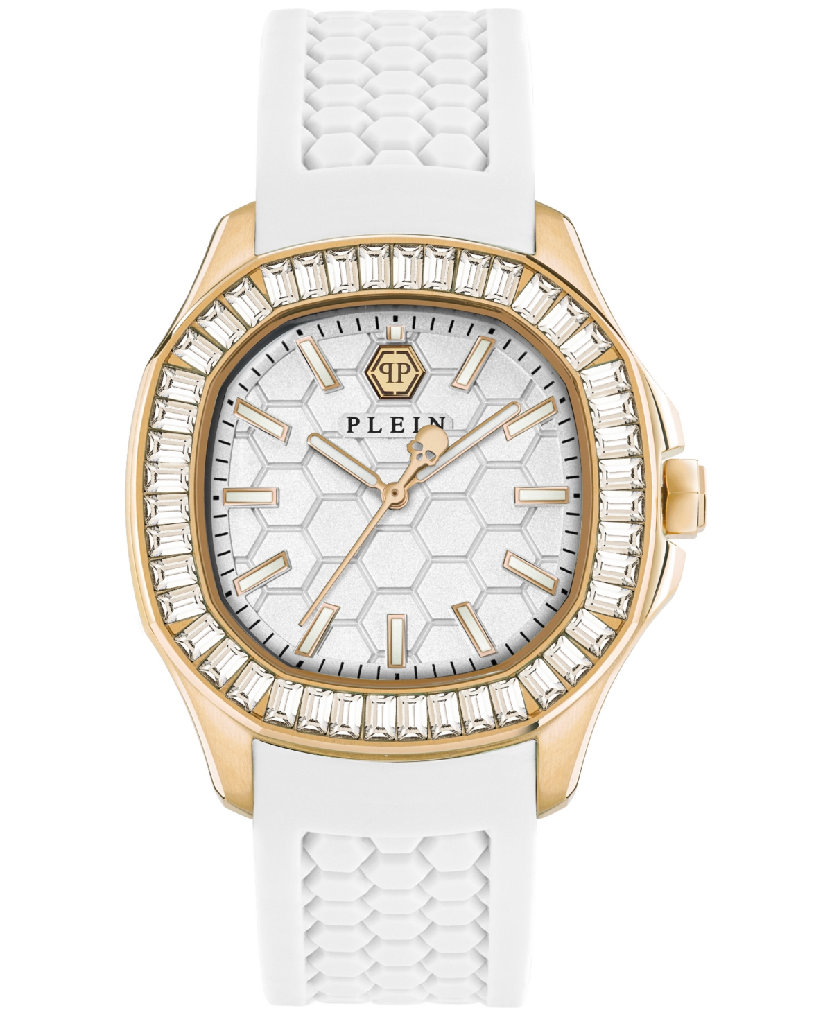 Philipp Plein Women's The Spectre Lady White Silicone Strap Watch 38mm In Ip Yellow Gold