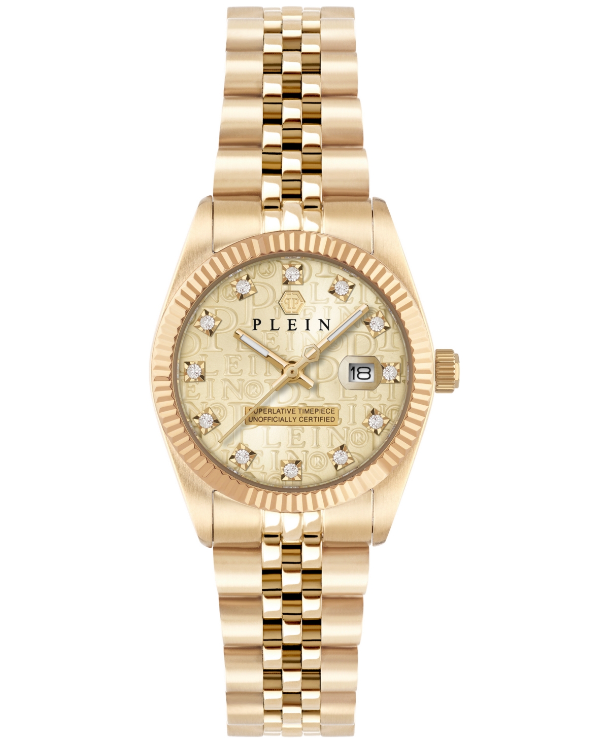 Philipp Plein Date Superlative Crystal Watch In Ip Yellow Gold