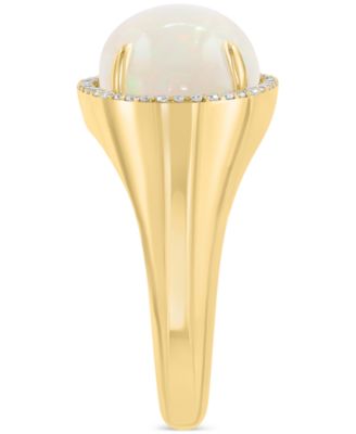 EFFY&reg; Ethiopian Opal (4-1/3 ct. t.w.) & Diamond (1/6 ct. t.w.) Halo Ring in 14k Gold-Plated Sterling Silver