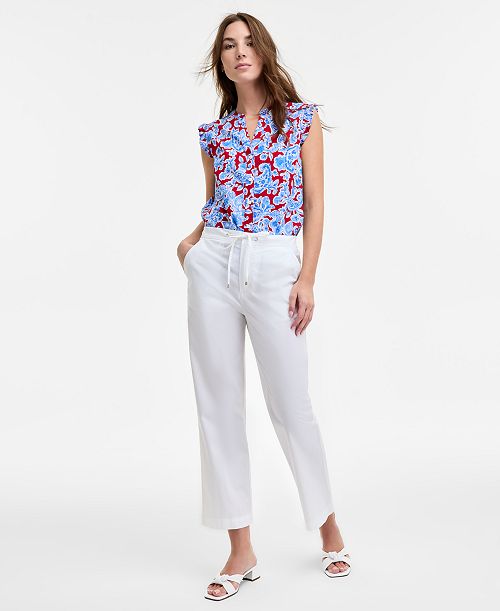 alfani Tommy Hilfiger Women's Cotton Tie-Front Ankle Pants Women's Fashion Shoes & Accessories