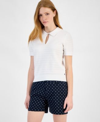 Tommy Hilfiger - Women's Cotton Scalloped-Stripe Keyhole Polo