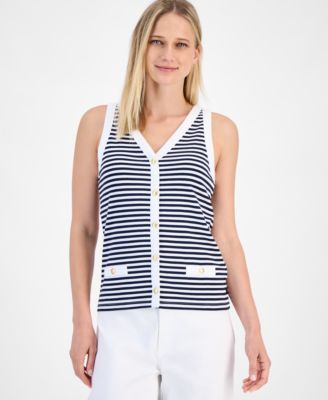 Nautica Women's Striped Button Sleeveless Sweater