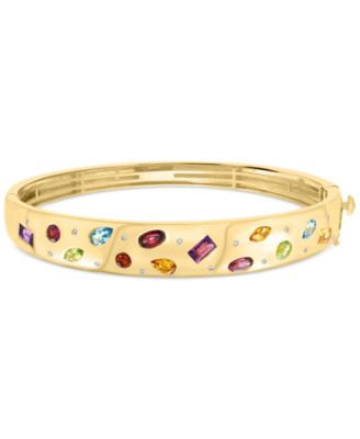 EFFY Collection - Multi Gemstone (3-1/4 ct. t.w.) & Diamond (1/10 ct. t.w.) Scattered Bangle Bracelet in 14k Gold-Plated Sterling Silver