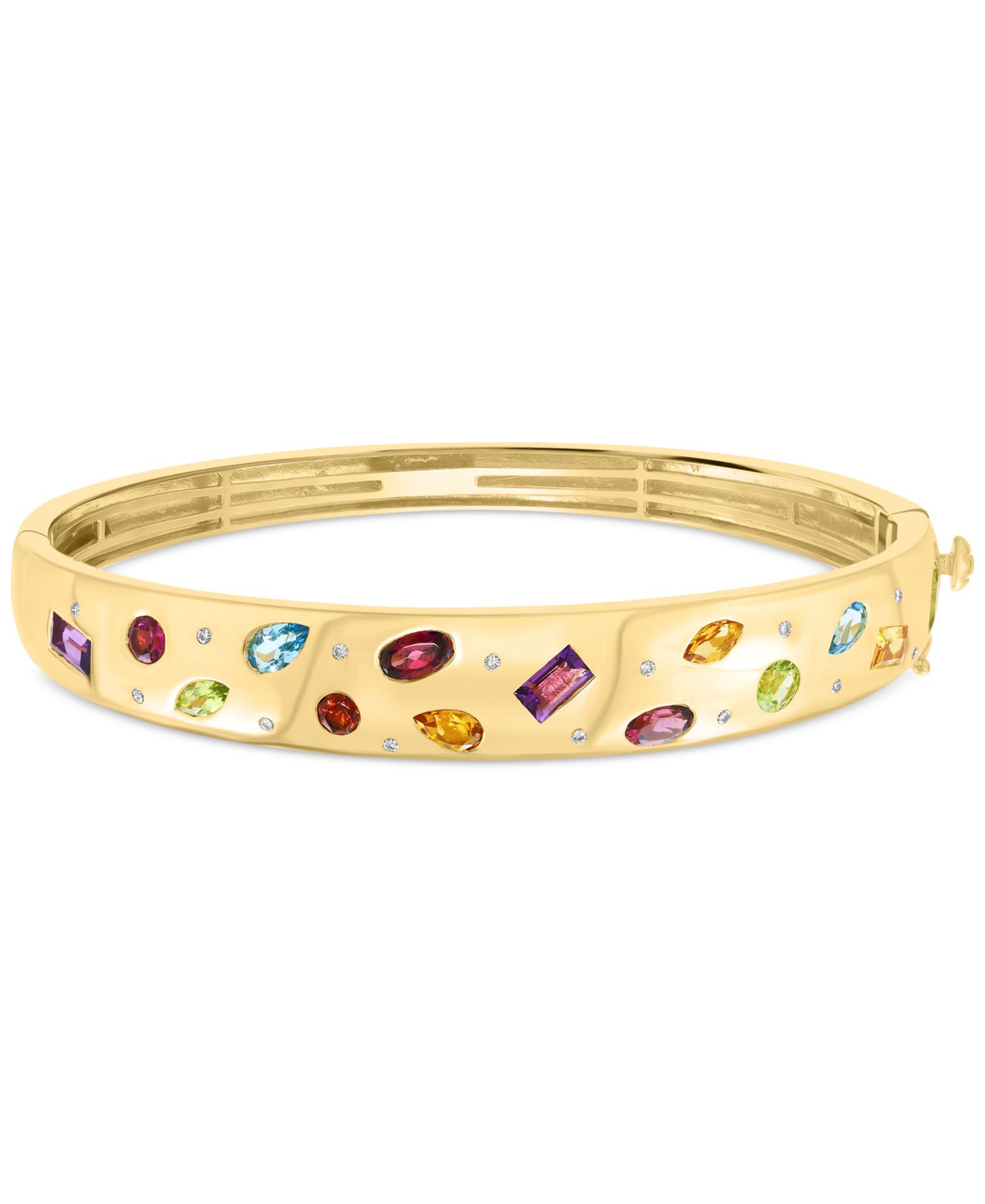 EFFY® Multi Gemstone (3-1/4 ct. t.w.) & Diamond (1/10 ct. t.w.) Scattered Bangle Bracelet in 14k Gold-Plated Sterling Silver