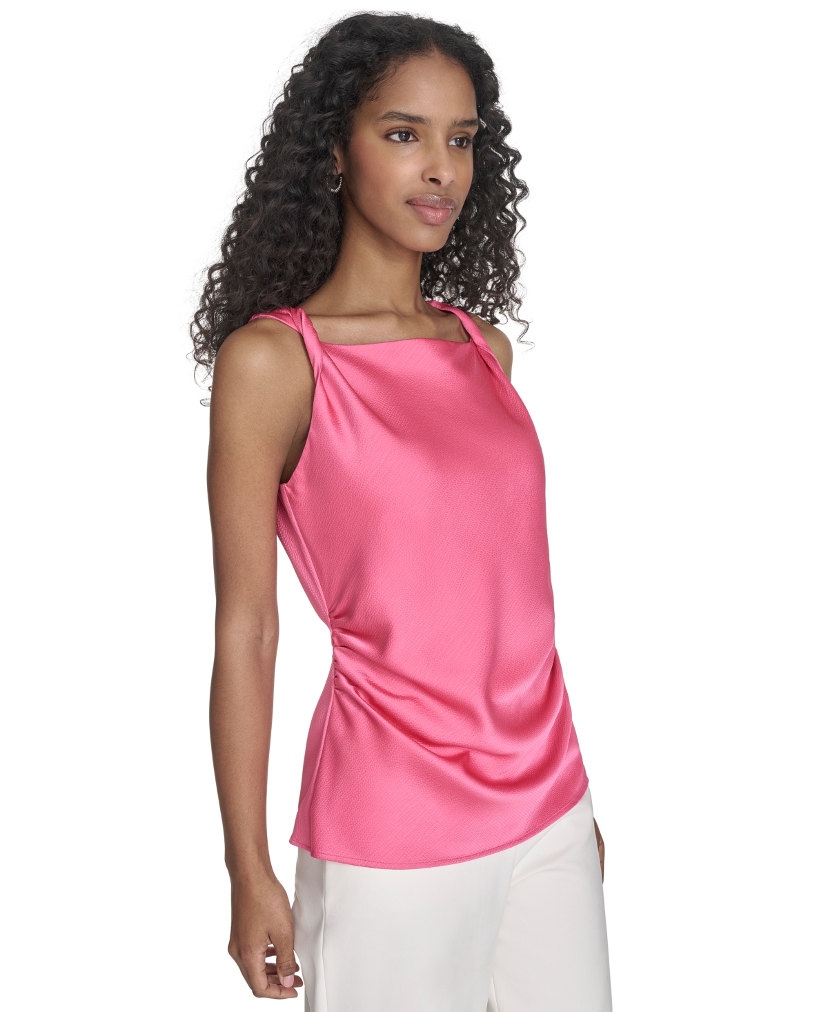 Calvin Klein Petite Solid Sleeveless Blouse In Peony