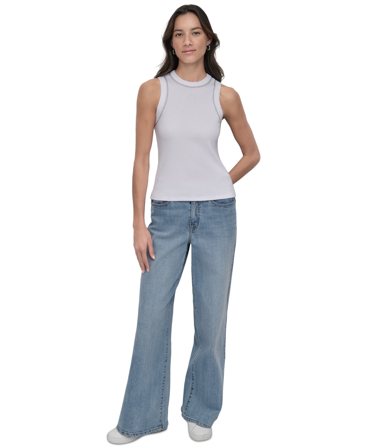 Dkny Jeans Women's Studded Crewneck Tank In Wht - White