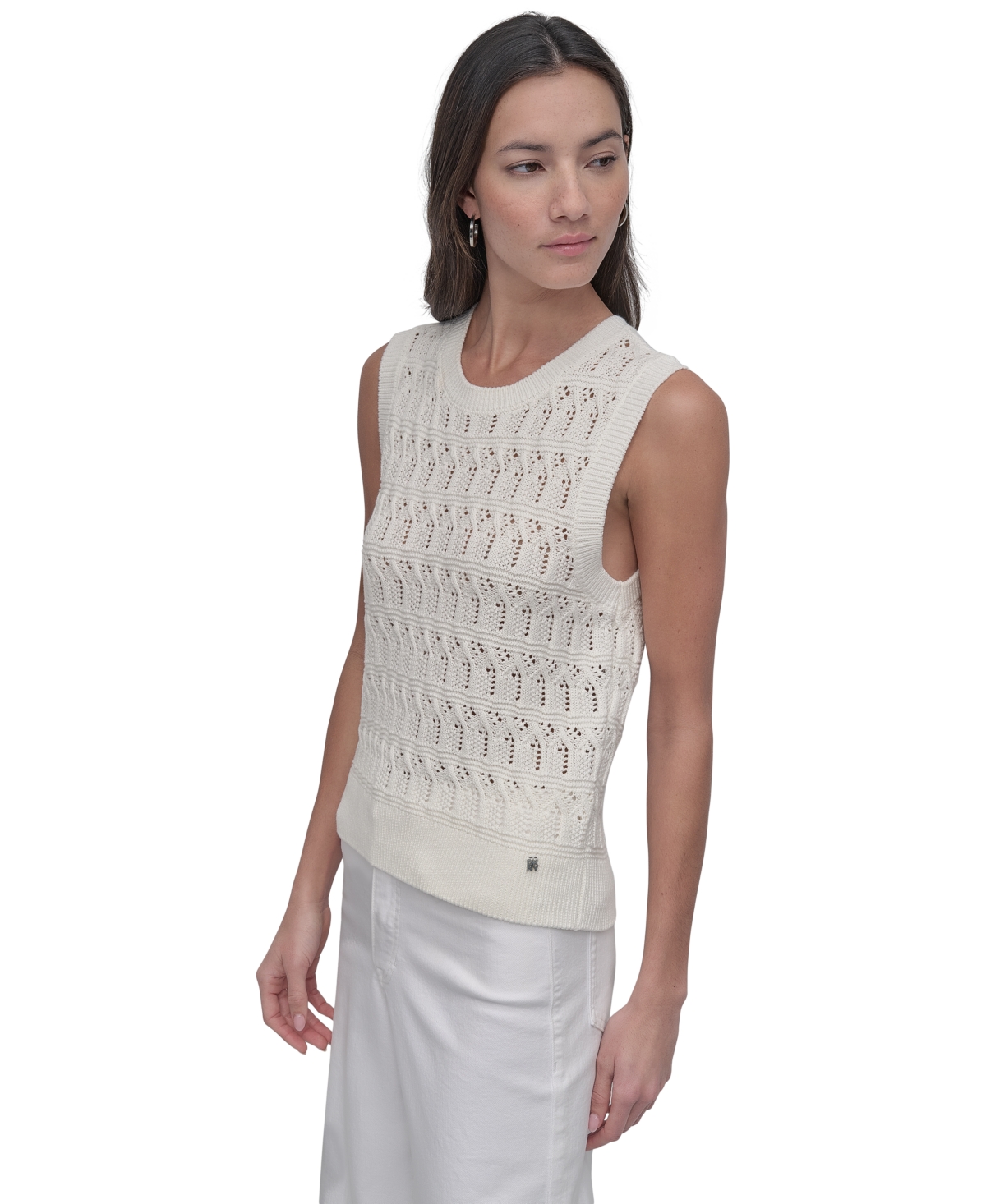 DKNY JEANS WOMEN'S COTTON POINTELLE-KNIT SLEEVELESS SWEATER 