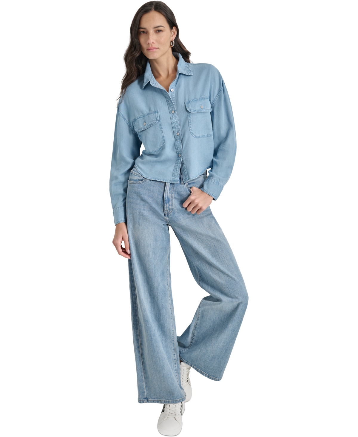 DKNY JEANS WOMEN'S CROPPED FLAP-POCKET SHIRT 