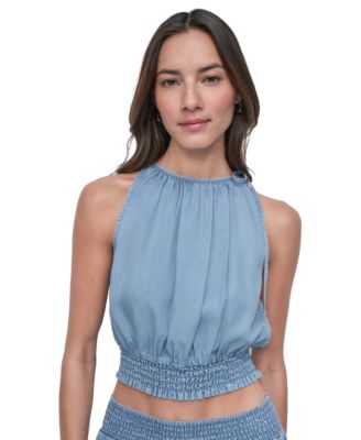 Women's Smocked-Waist Sleeveless Crop Top